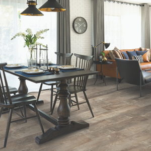 warm brown luxury vinyl tile in dining room