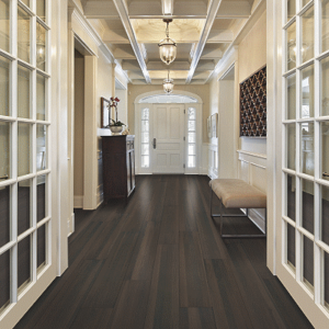 dark brown luxury vinyl tile in hallway