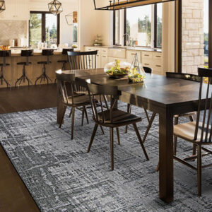 grey and dark grey area rug in dining room