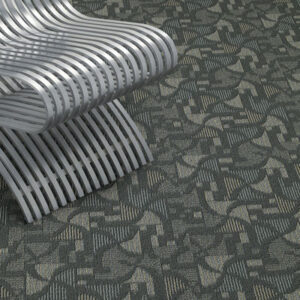 metal chair with grey pattern commercial carpet