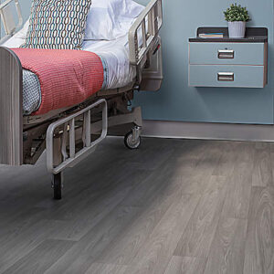 warm grey resilient flooring in hospital room